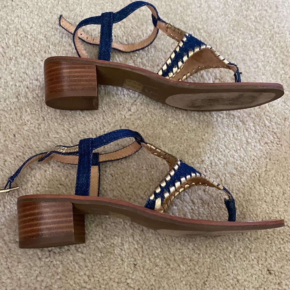 Jack Rogers denim and gold low heeled sandal, 6 - Picture 4 of 10